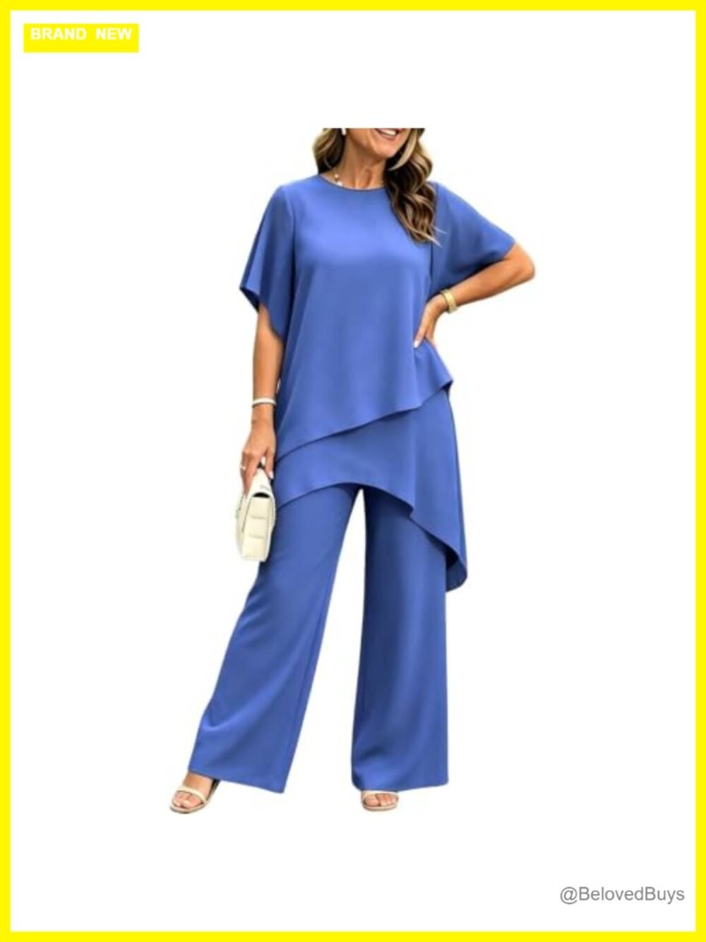 Women's 2 Piece Chiffon Pant Set Ruffle Top Loose Fit Vacation Wedding